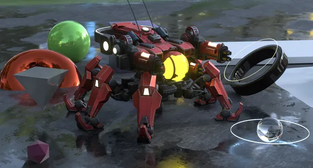 Mech material study, rendered in Shuaa